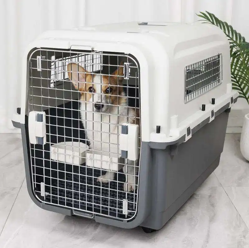 New Plastic Pet Carrier Waterproof Ventilate Dog Carrier Cage Pet Transport Carrier with Wheels