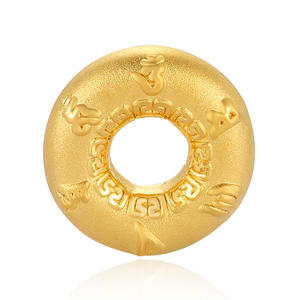 Bracelet en perles solides en or dur 24K avec motif de texte ancien de style chinois unique Composants de résultats de bijoux 1-of-a-kind - Product Image 1