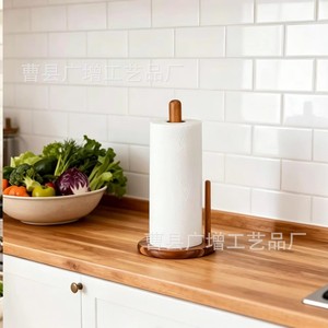 Wooden Desktop <b>Paper</b> Towel Holder Acacia Wood Thickened Base <b>Kitchen</b> Countertop Storage Rack Multipurpose Eco-Friendly - Product Image 2