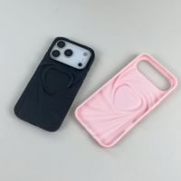 Coque de téléphone 3D Heart TPU Luxury Phone case pour iPhone 17 Pro Max 16 15 14 13 12 Design plissé Antichoc Safe Protection Cover