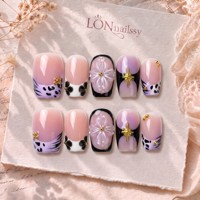 Ongles à presser en acrylique faits main, courbes carrées 2.0, personnalisés ODM, couverture complète PMMA, incrustation émail 3D, 10 pièces
