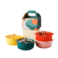 크라운 바 이노 럴 인스턴트 국수 그릇 색상 유리 세라믹 그릇 뚜껑과 젓가락 수프 그릇 컵 식기 선물