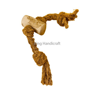 Natural Coffee Wood Pet Toy with Braided Coir <b>Rope</b> Durable Coffee Wood Dog Chew Bone for Outdoor Training and Play - Product Image 3