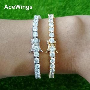 BB019 Pulsera de tenis de latón chapado en oro de 18K con circonita cúbica de 4mm, 6, 7, 8 y 9 pulgadas, estilo Iced Out, para mujer, joyería Hip Hop - Product Image 1