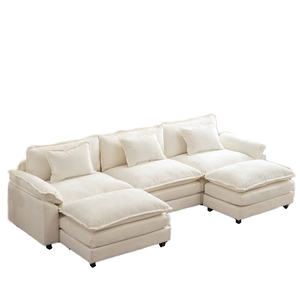 Sofá Seccional Modular Convertible en Cama, Cómodo, de Chenilla, con Estructura de PU, Respaldo Acolchado, Forma de U, Beige Blanco, para Sala de Estar, 3 Años de Garantía - Product Image 5