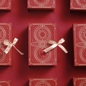 Red Rigid <b>Gift</b> Box With Gold Hot Stamping Design And Ribbon <b>Bow</b> For Craft Packaging - Product Image 1