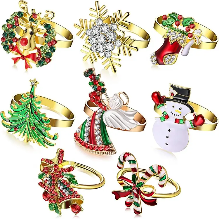 Suministros de Navidad, Decoración de mesa de Navidad, anillos de servilleta dorados, decoración de Navidad, novedad de 2021