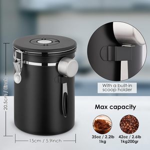 Stainless Steel Kitchen Coffee & Tea Sugar Canister with Date-Tracker CO2-Release Valve Spoon - Product Image 5