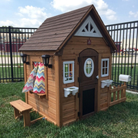 Casa de Juegos de Madera para Niños, Cocina de Juguete Montessori para Niños Pequeños, con Puerta, Ventana, Repisa y Guirnalda, para Jardín o Patio Trasero