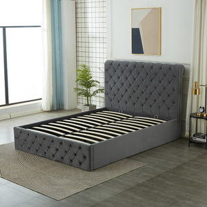 <span class=keywords><strong>Lit</strong></span> de Luxe en Velours Capitonnée avec Rivets, Tête de <span class=keywords><strong>Lit</strong></span> Haute, Gris Crème Noir, Tailles Double, Queen, King, avec Rangement et Système de Levage à Gaz - Product Image 5