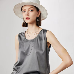 Femmes décontracté 6A <span class=keywords><strong>soie</strong></span> gilet caraco haut été sans manches col rond <span class=keywords><strong>maillot</strong></span> <span class=keywords><strong>de</strong></span> <span class=keywords><strong>corps</strong></span> Satin tissé haut - Product Image 1