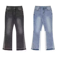 Jean en denim vintage délavé à franges coupe 507 taille mi-haute pour homme, légèrement évasé