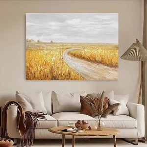 Pintura al Óleo Abstracta, Paisaje de Avenida Dorada, Efecto Visual 3D, Pintado a Mano, Sin Marco, Arte para Pared de Sala de Estar/Sofá - Product Image 1