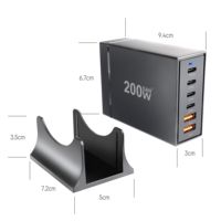 Chargeur de voyage de bureau GaN 200W à 6 ports avec ports Type-C et USB pour iPhone/16/15/14, MacBook, ordinateur portable et appareil photo