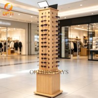 Wholesale 4-Sided Rotating Eyeglass Display Stand, Floor Sunglasses Rack with Lockable Storage Cabinet