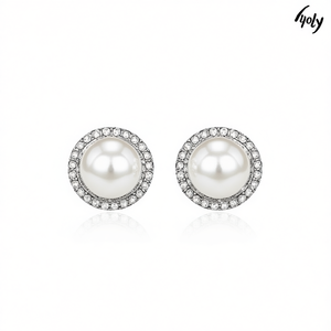 Orecchini a perno Hyoly con perle finte, placcati oro, rotondi, bianchi AAA, con montatura a castone, gioielli classici da donna per matrimonio - Product Image 1