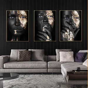 noir nu africain photos Suppliers-Peinture sur toile de femme noire et or, africaine, affiche et imprimés, tableau d'art mural scandinave pour salon, personnalisé