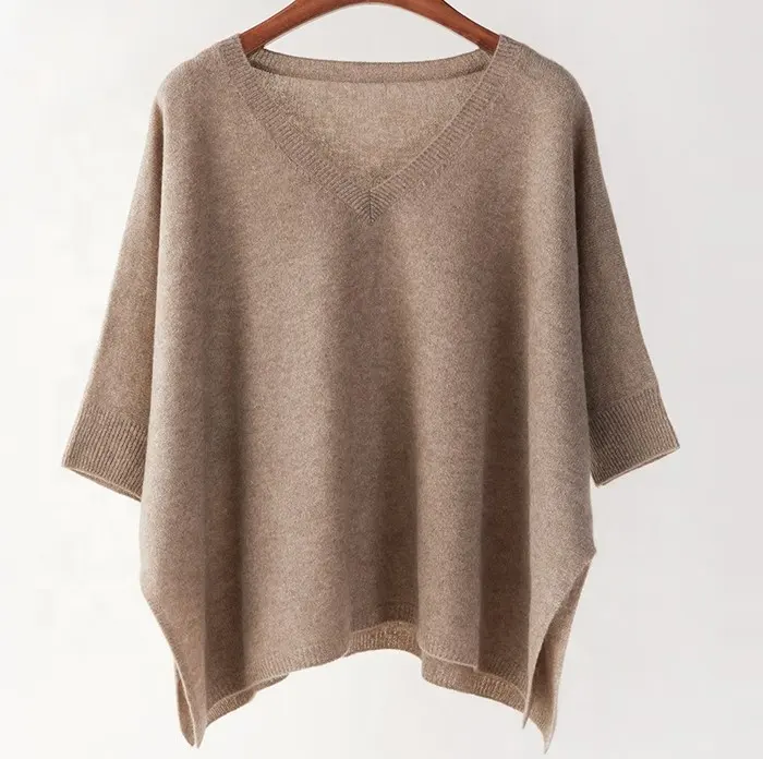 Pure 100% Cashmere Poncho Sweater Pullover Plus Oversized V Neck Best Women Cashmere Sweater