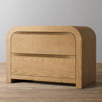 Table de chevet élégante en chêne courbé, table de chevet minimaliste à 2 tiroirs, armoire latérale en bois de style Japandi de luxe pour suite parentale