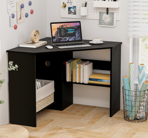 90 Degree <strong>Corner</strong> Computer <strong>Desk</strong> <strong>with</strong> <strong>Storage</strong> Shelf and CPU Stand - Product Image 3