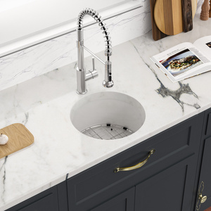Trắng undermount/Drop-in Fireclay <span class=keywords><strong>18</strong></span> in. L x 9 in. D bát đơn Bồn Rửa Nhà Bếp tròn với lưới đáy và lưới lọc - Product Image 1