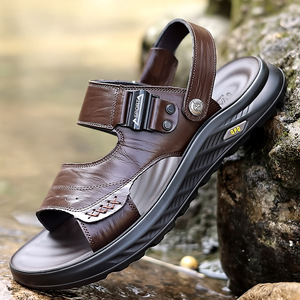 รองเท้าแตะหนังผู้ชายสีน้ำตาลพื้นหนาแบบติดเวลโครรองเท้าชายหาดลำลองแบบสวมแบบแบนยี่ห้อสปอร์ต้า - Product Image 1