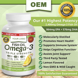 Suplemen Minyak Ikan <span class=keywords><strong>Omega</strong></span> <span class=keywords><strong>3</strong></span> Kekuatan Tiga Kali Lipat OEM 2400mg 180 Kapsul Rasa Lemon Tinggi EPA DHA untuk Pria Wanita Softgel Murni - Product Image 4