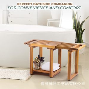 Tabouret de salle de bain en bois extensible avec étagère de rangement pour la baignoire et la douche - Product Image 4