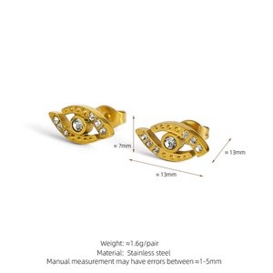 ต่างหูสแตนเลสกันน้ำ ชุบทอง 18k ต่างหูแบบติดเพชรทรงตา สำหรับผู้หญิง วัยรุ่น และเด็กสาว - Product Image 6