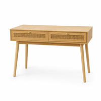 Table console de salon à double tiroir en bois de chêne avec pieds en bois massif