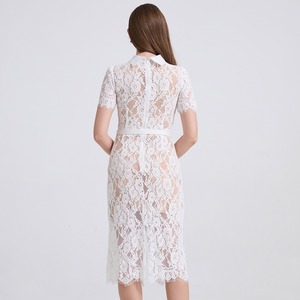 Vestido Casual <span class=keywords><strong>de</strong></span> Encaje Elástico con Retazos Elegante <span class=keywords><strong>de</strong></span> Manga Corta Primavera Verano Tallas S-2XL <span class=keywords><strong>de</strong></span> Cadera con Cangurera Alta - Product Image 3