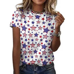 Fashion Heat Transfer Print T-shirt Women Crew Neck Short Sleeve Wholesale Spring Summer Women T-shirts