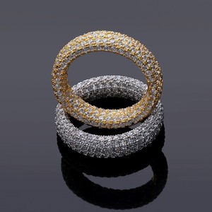 Anillo de Eternidad Completo con Micro Pavé de Circonitas Cúbicas, Diseñ<span class=keywords><strong>o</strong></span> de Tubo Redondo y Cúpula, Chapado en Oro y <span class=keywords><strong>Plata</strong></span> sobre Latón, Joyería Unisex para Parejas, Estilo Hip Hop, Venta al por Mayor - Product Image 1