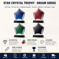Placa de Reconocimiento Personalizada con Estrella de Cristal, Inserto de Cinco Puntas de Colores, Grabado en Oro, Premio al por Mayor