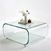 Table basse carrée moderne en acrylique pour hôtel, en verre trempé transparent, courbée, façonnée et découpée