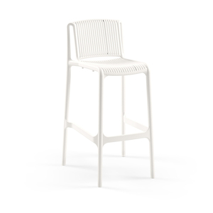 <span class=keywords><strong>Tabouret</strong></span> de bar minimaliste en plastique blanc avec assise et dossier ventilés à lattes, empilable, pour café commercial, balcon extérieur, pub - Product Image 1