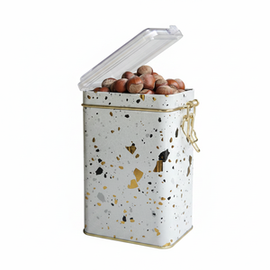 Kontensan ER0439G 75x100x150mm Terrazzo Cream Metal Storage Tin with Wire Clasp and Transparent Lid for <b>Tool</b> <b>Cases</b> - Product Image 2