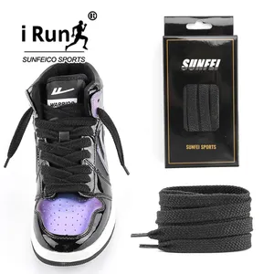 IRun Black Flat Shoelaces Custom Sport Sneaker Shoe Lace Cotton Polyester Flat Sneaker Shoelace Replacement Elastic Shoelaces
