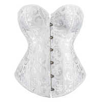 Corsé con cordones, top bustier, con varillas de acero, negro, blanco, jacquard floral, poliéster