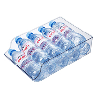 Lot de 4 bacs de rangement carrés transparents pour réfrigérateur, distributeur de bouteilles d'eau en plastique, support pour canettes de soda et boissons