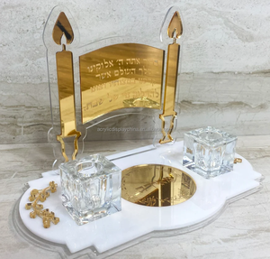 व्यक्तिगत जूडाका शब्बत ल्यूसी शलम मोमबत्ती स्टैंड सेट जेविश ऐक्रेलिक मेनोरा धारक ऐक्रेलिक जूका उपहार - Product Image 4