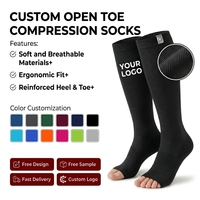Kaos Kaki Kompresi Perawat Model Open Toe, Dukungan Bertahap, Tanpa Jari, Setinggi Lutut, untuk Meredakan Varises, untuk Perawat Wanita dan Pria