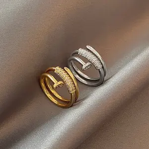 批发不锈钢设计师戒指镀金水晶钻石戒指可调整奢华女性珠宝手指装饰