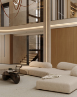 Conception de villa, conception d'armoires de cuisine, design d'intérieur de villas de grande capacité, placage de bois, ligne squelettique, armoire suspendue, salon