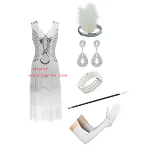 Ecoparty 1920s Gatsby, набор перчаток для вечеринки, белое перо, набор аксессуаров для невесты, платье-хлопушка для девушек, повязка на голову, дымовое ожерелье, серьги