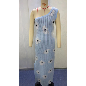 Nuovi abiti a spalline senza maniche a fiori bianchi con spacco Sexy <span class=keywords><strong>abito</strong></span> in <span class=keywords><strong>maglia</strong></span> <span class=keywords><strong>blu</strong></span> - Product Image 5