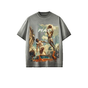 เสื้อยืดแฟชั่นผู้ชายสไตล์ฮิปฮอปทรงปกติ ผ้าฝ้าย 100% ระบายอากาศดี ลวดลายวินเทจฟอกสี ขายส่งเสื้อผ้าแฟชั่นแนวสตรีท - Product Image 6