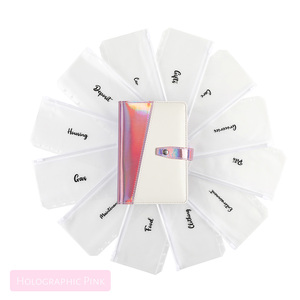 Nuevo lanzamiento A6 holográfico PU cuero Tapa dura presupuesto Libro 6 anillos 12 Uds carpeta bolsillos presupuesto hojas etiquetas adhesivas cuadernos - Product Image 2