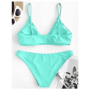 Traje de Baño Bikini de Dos Piezas de Alta Calidad con Tirantes Finos, Tela Arrugada, Etiqueta Privada, Personalizado, de Lujo, con Push-Up, Color Sólido - Product Image 4