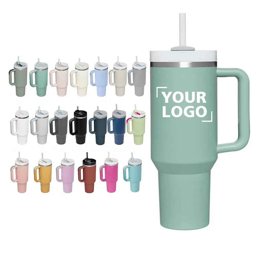 Nuovo arrivo 40OZ personalizzato Logo 304 in acciaio inox Thermos tazza con paglia di grandi dimensioni tazza di ghiaccio auto maniglia portatile isolato Tumbler